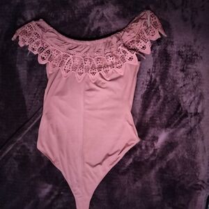 Pink Lace Trim One Piece